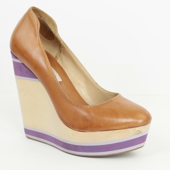 Diana Broussard Tan Platform Pumps Wedge Shoes 6.5